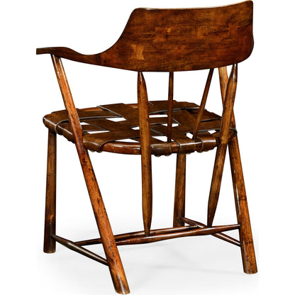 Curated Walnut Smokers Armchair with Leather Seat by Jonathan Charles in brown and medium walnut. Made from acacia in a cottage & farmhouse style.