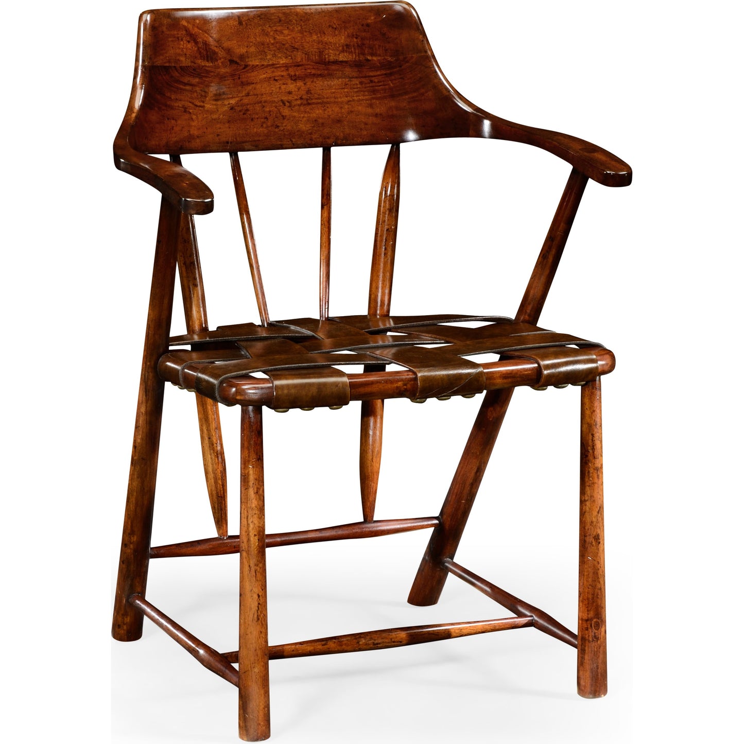 001 SR-846552 | Primary Silo | Curated Walnut Smokers Armchair with Leather Seat by Jonathan Charles in brown and medium walnut. Made from acacia in a cottage & farmhouse style.