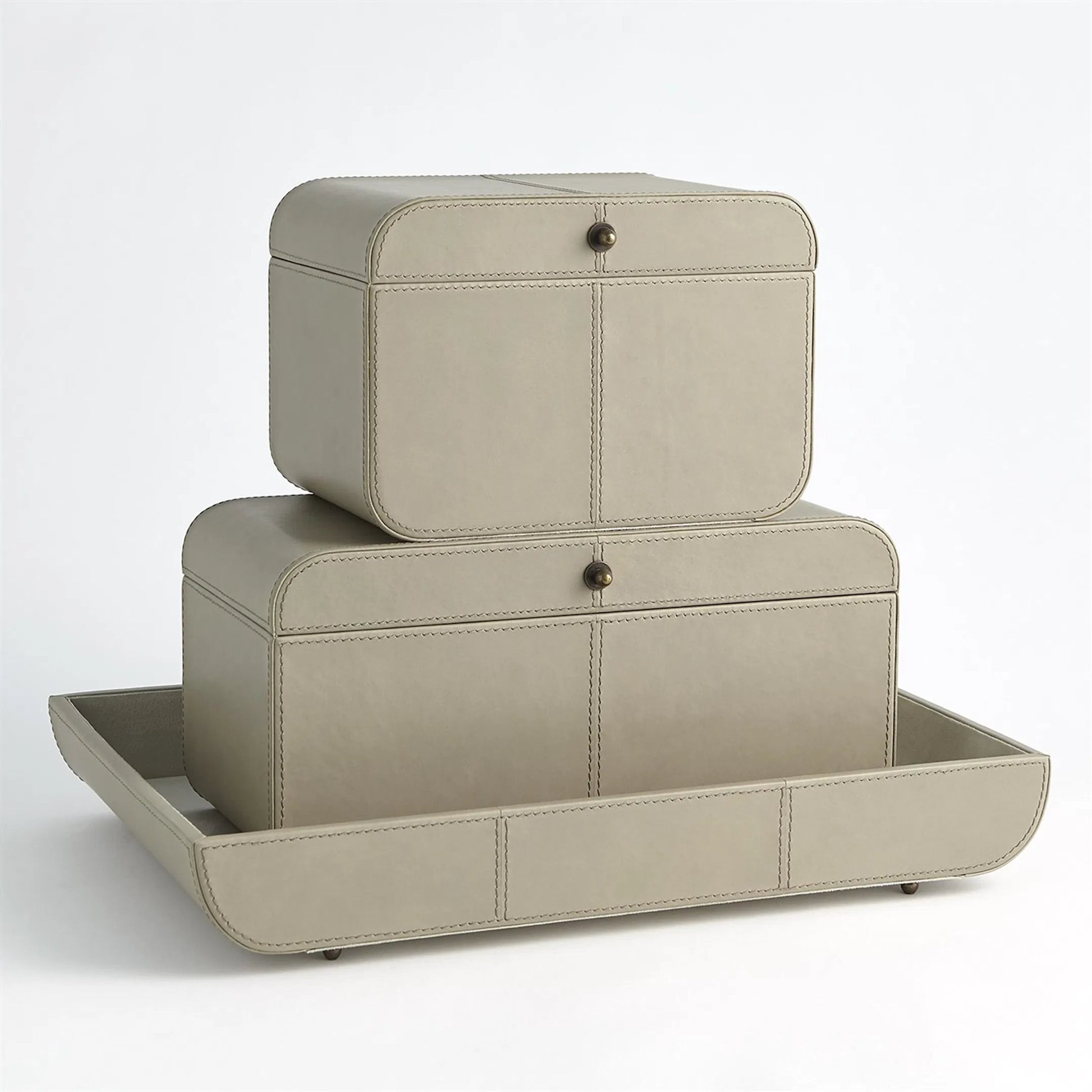 Curved Corner Box by Global Views. Made from mdf, leather, polysuede lining in a eclectic & global style.