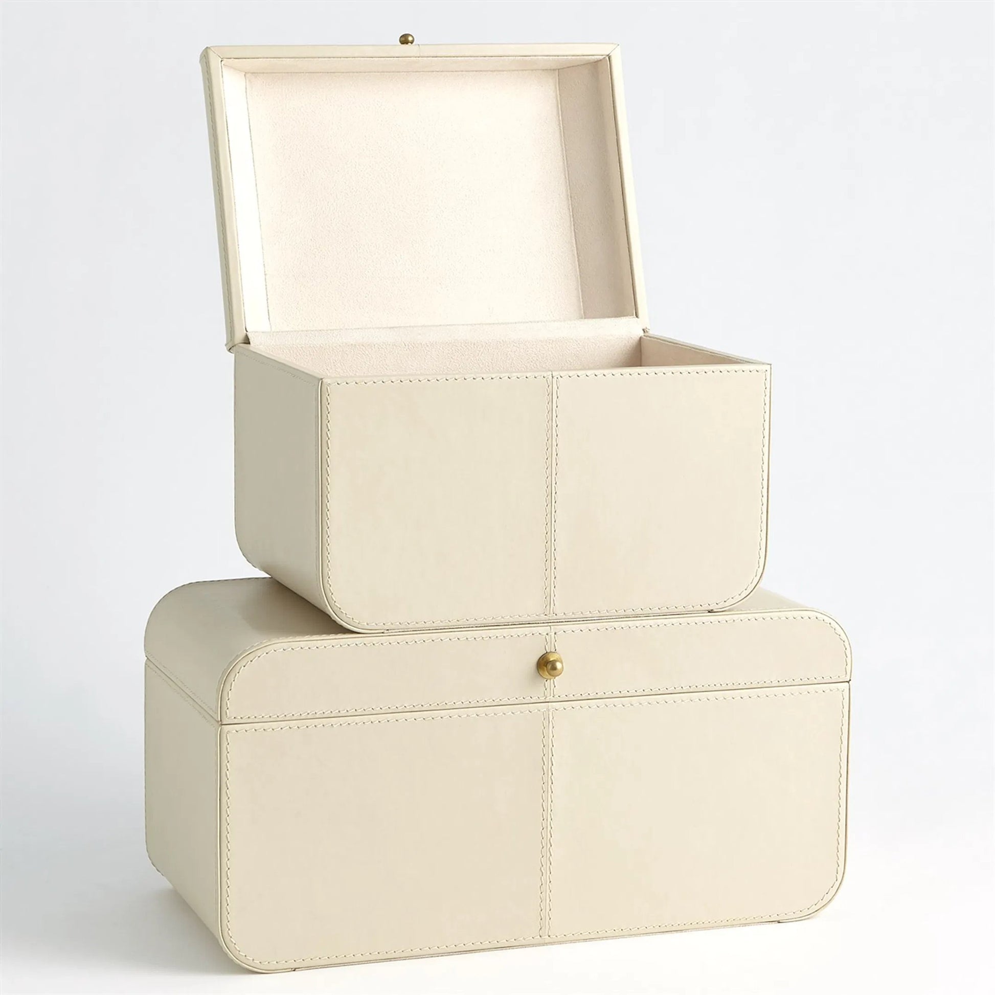 Curved Corner Box by Global Views. Made from mdf, leather, polysuede lining in a eclectic & global style.