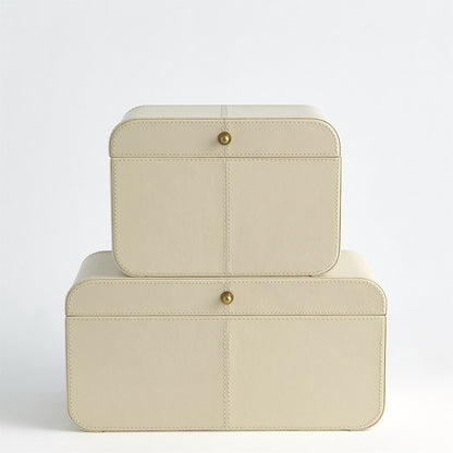 Curved Corner Box by Global Views. Made from mdf, leather, polysuede lining in a eclectic & global style.