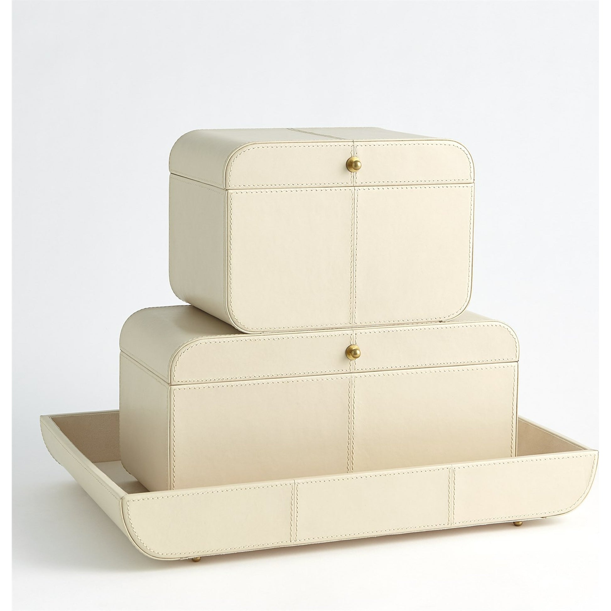 Curved Corner Box by Global Views. Made from mdf, leather, polysuede lining in a eclectic & global style.