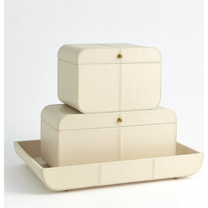 Curved Corner Box by Global Views. Made from mdf, leather, polysuede lining in a eclectic & global style.