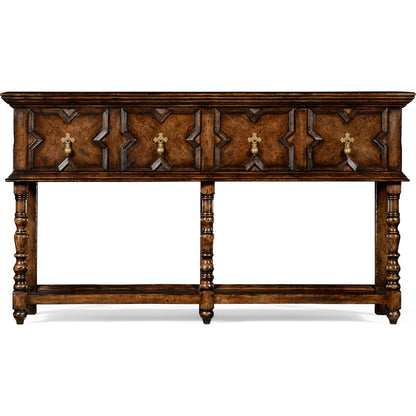 Country Farmhouse Tudor Style Dark Oak Buffet by Jonathan Charles in brown and dark brown tudor oak. Made from oak in a traditional style.
