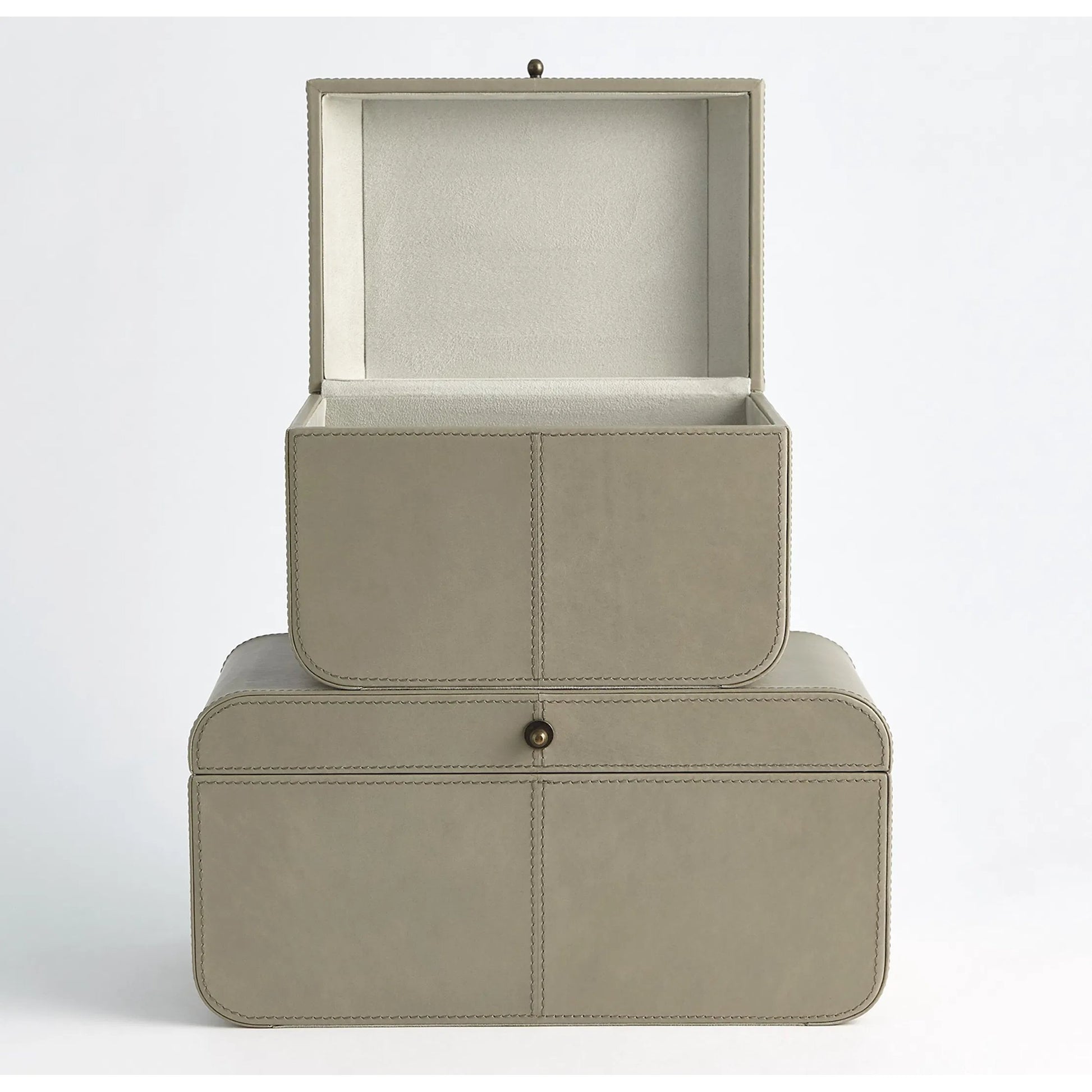 Curved Corner Box by Global Views. Made from mdf, leather, polysuede lining in a eclectic & global style.