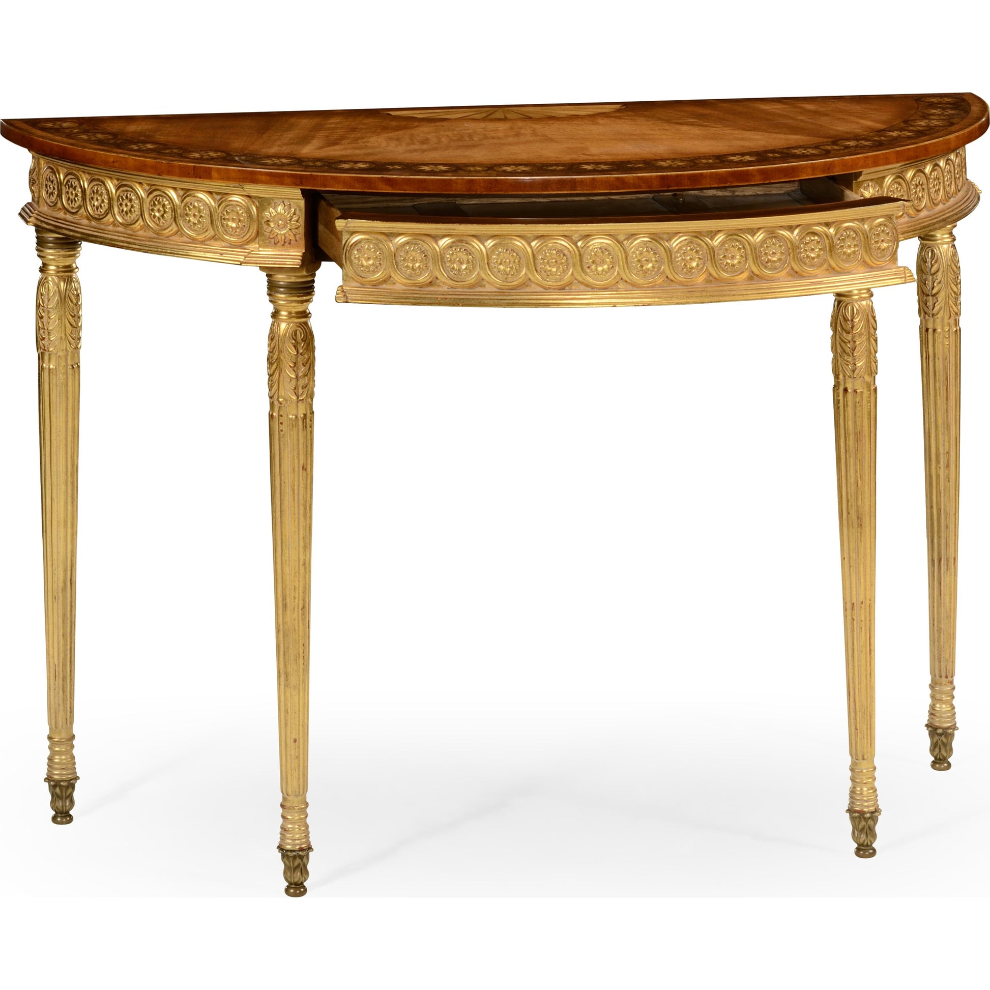 Versailles Gilded Demilune Console by Jonathan Charles in light antique gold-leaf. Made from acacia in a traditional style.