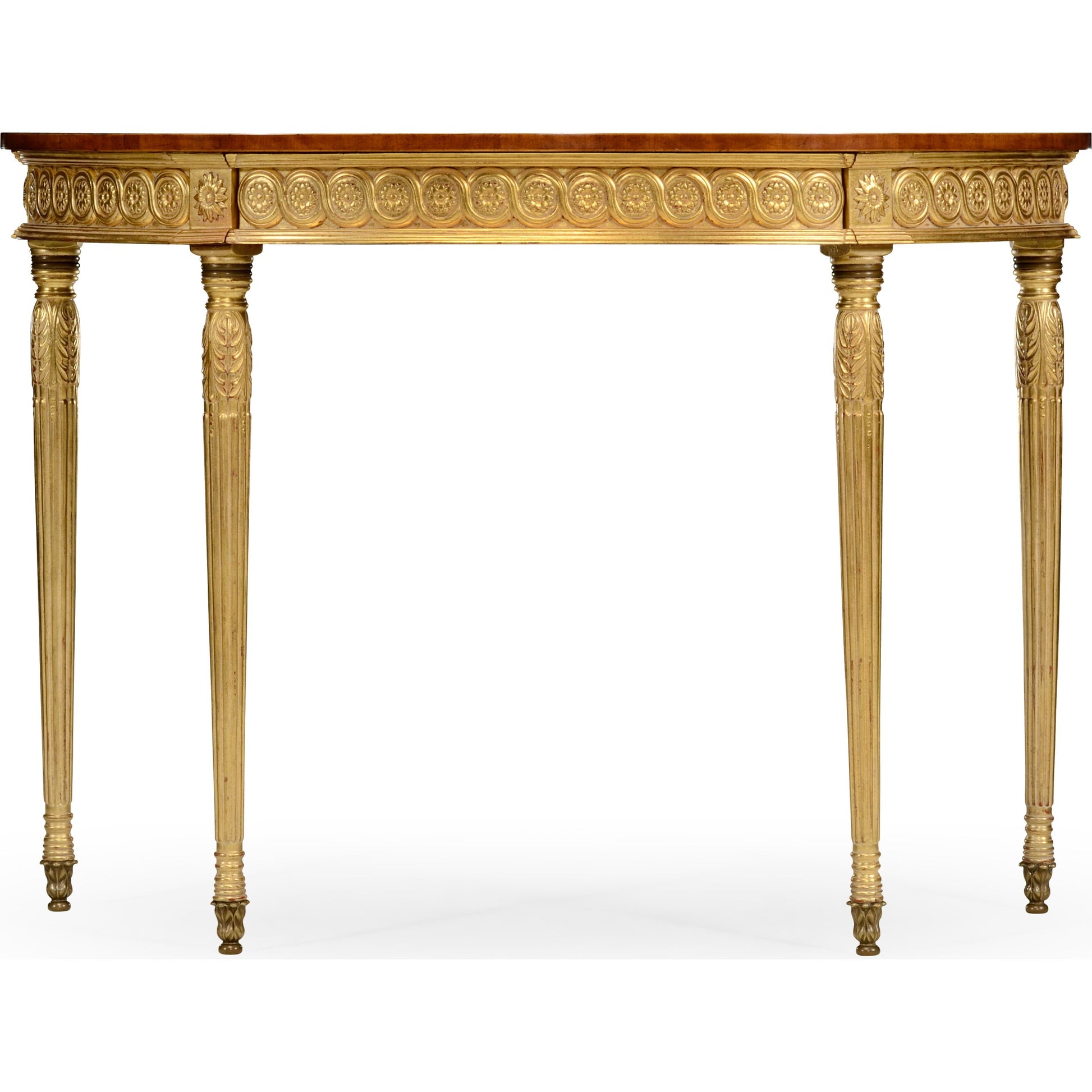 Versailles Gilded Demilune Console by Jonathan Charles in light antique gold-leaf. Made from acacia in a traditional style.