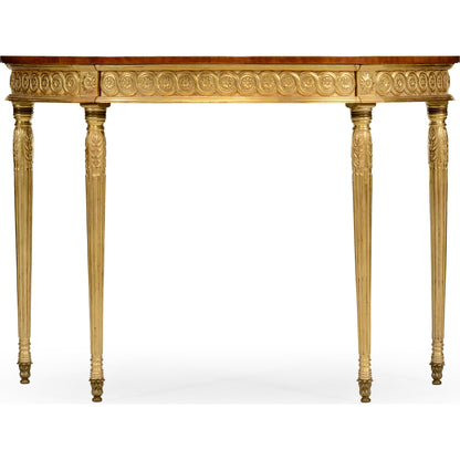 Versailles Gilded Demilune Console by Jonathan Charles in light antique gold-leaf. Made from acacia in a traditional style.