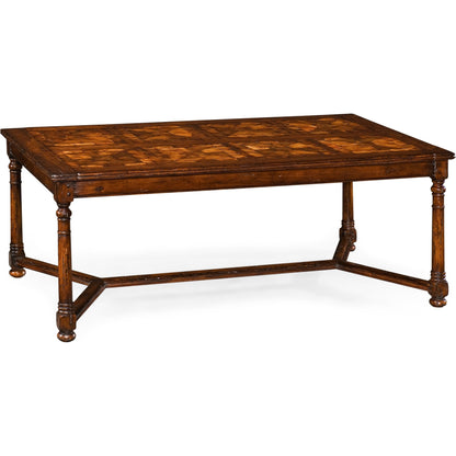 Casual Accents Walnut Parquet Oyster Cocktail Table by Jonathan Charles in brown and country oyster. Made from acacia in a traditional style.