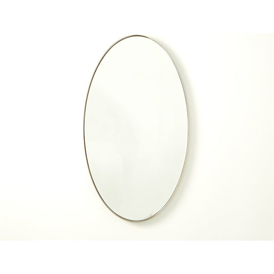 Elongated Oval Mirror by Global Views in nickel. Made from unique in a transitional style.