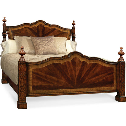 Versailles Mahogany King Poster Bed by Jonathan Charles in brown and medium antique mahogany. Made from mahogany in a traditional style.