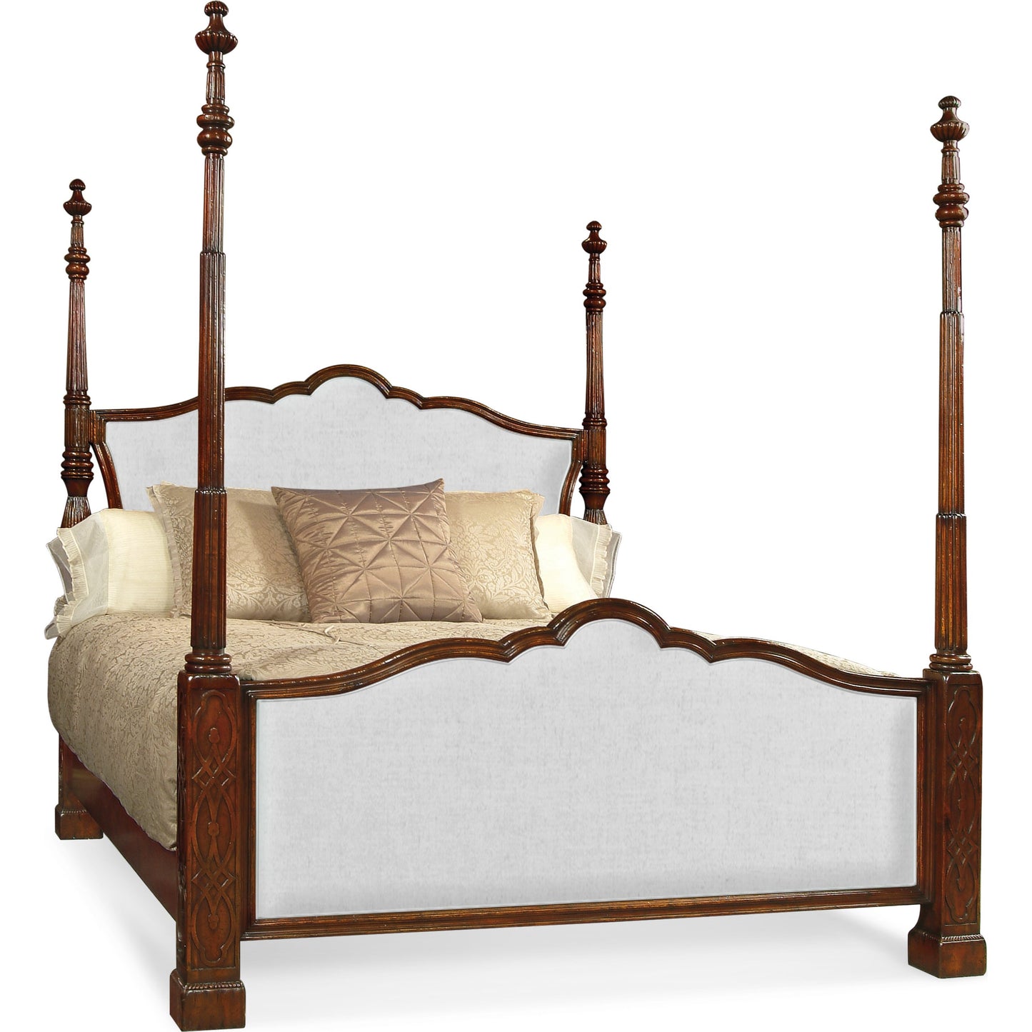 004 SR-846035 | Additional Silo | Versailles Mahogany King Poster Bed by Jonathan Charles in brown and medium antique mahogany. Made from mahogany in a traditional style.