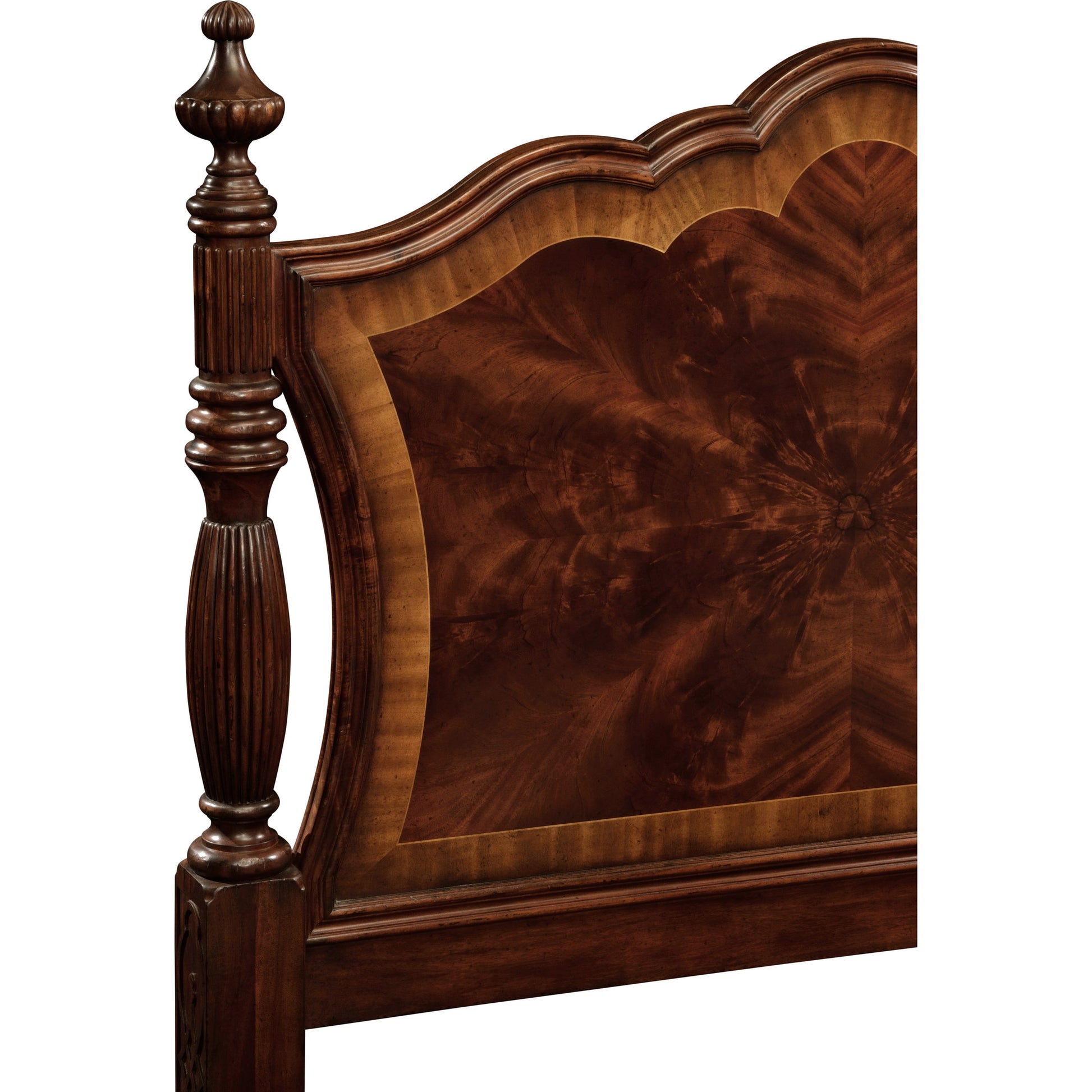 Versailles Mahogany King Poster Bed by Jonathan Charles in brown and medium antique mahogany. Made from mahogany in a traditional style.