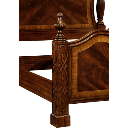 Versailles Mahogany King Poster Bed by Jonathan Charles in brown and medium antique mahogany. Made from mahogany in a traditional style.