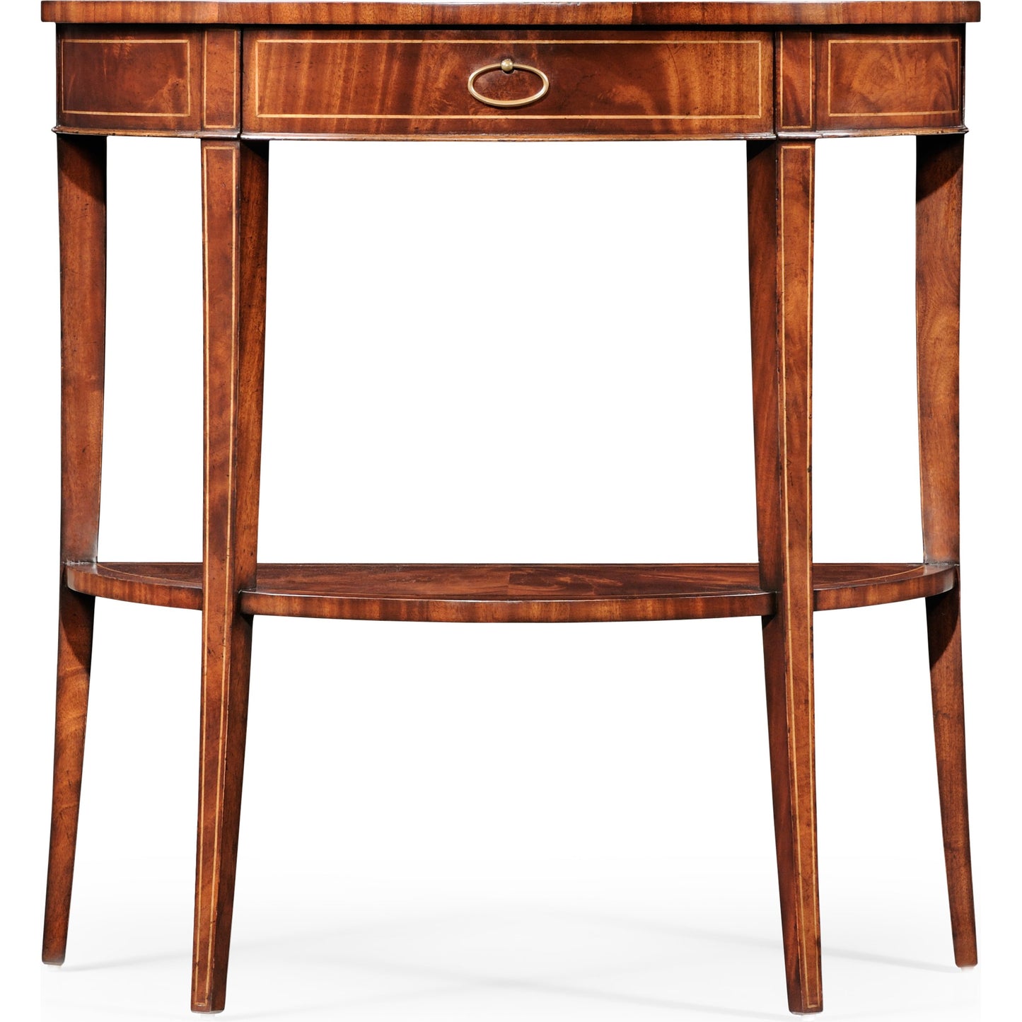 002 SR-846409 | Additional Silo | Clean & Classic Boxwood Stringing Demilune Console by Jonathan Charles in light antique mahogany. Made from acacia in a traditional style.