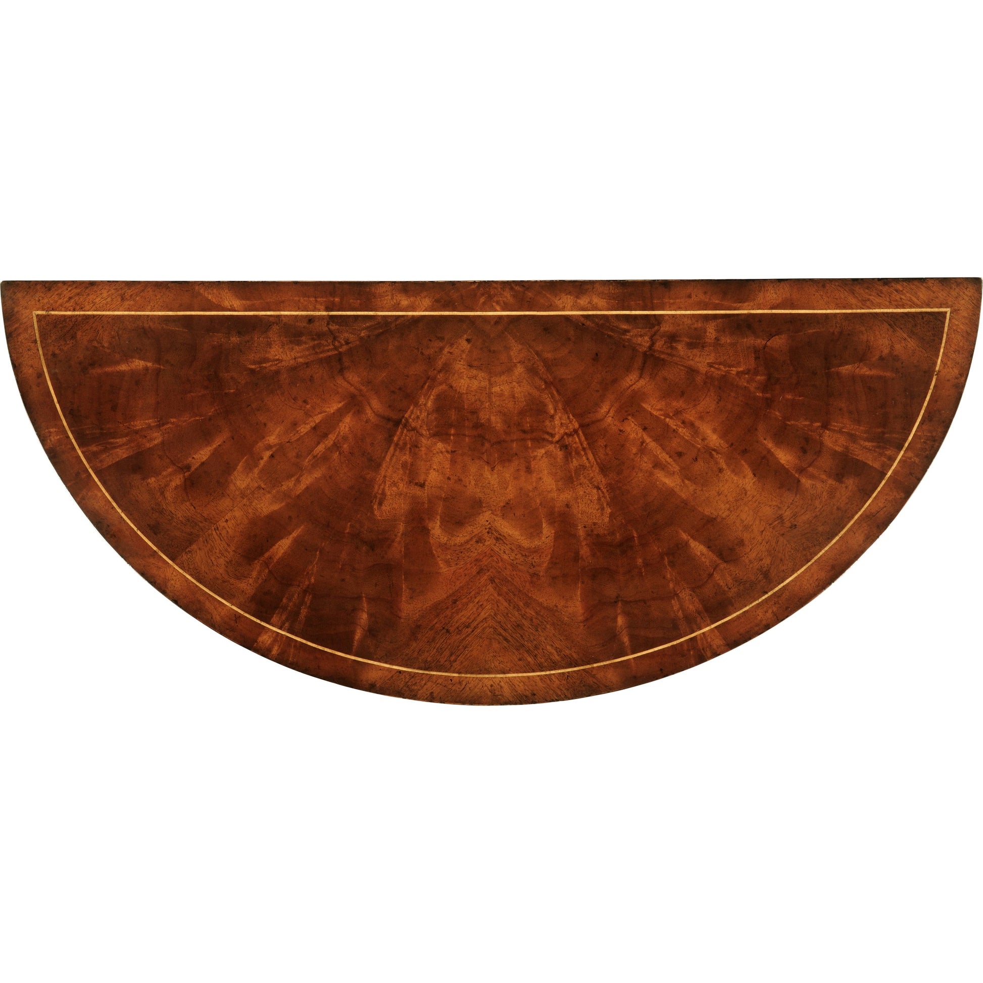 Clean & Classic Boxwood Stringing Demilune Console by Jonathan Charles in light antique mahogany. Made from acacia in a traditional style.