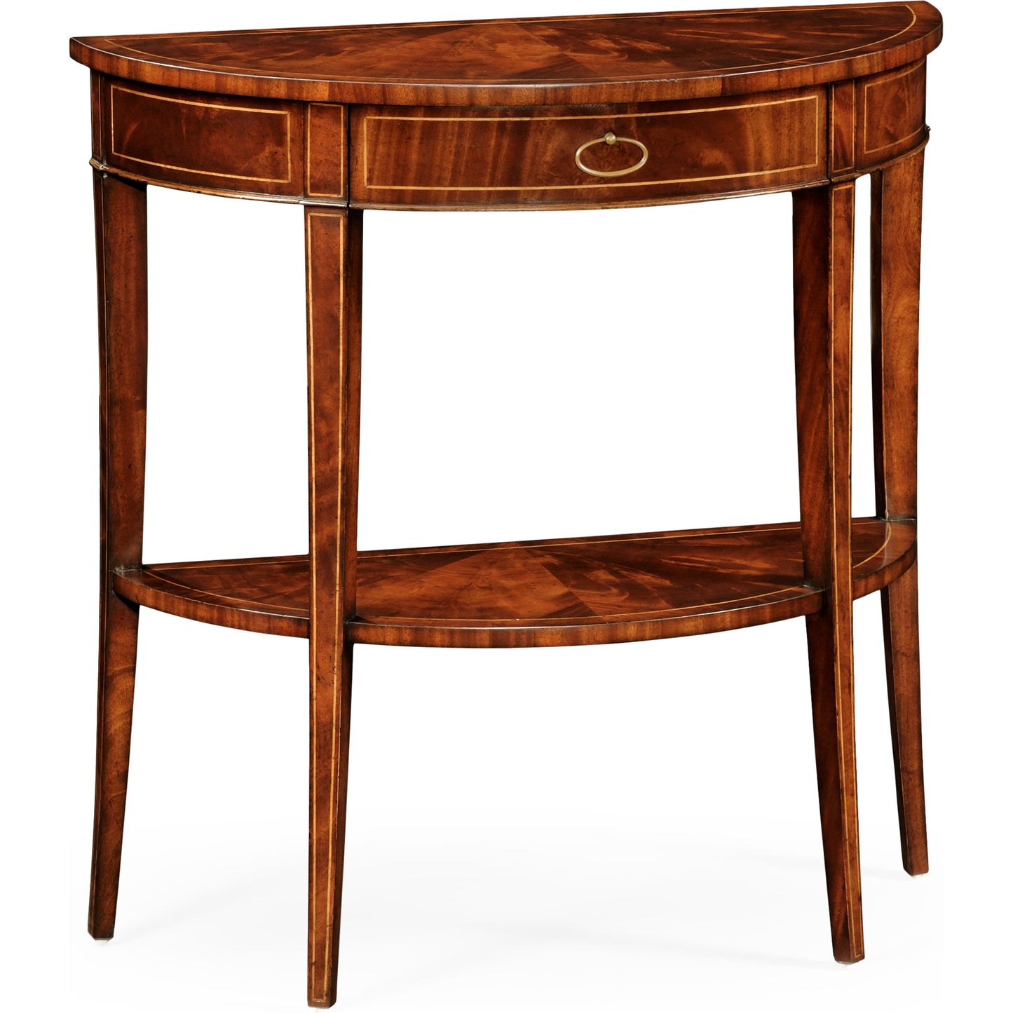 001 SR-846409 | Additional Silo | Clean & Classic Boxwood Stringing Demilune Console by Jonathan Charles in light antique mahogany. Made from acacia in a traditional style.