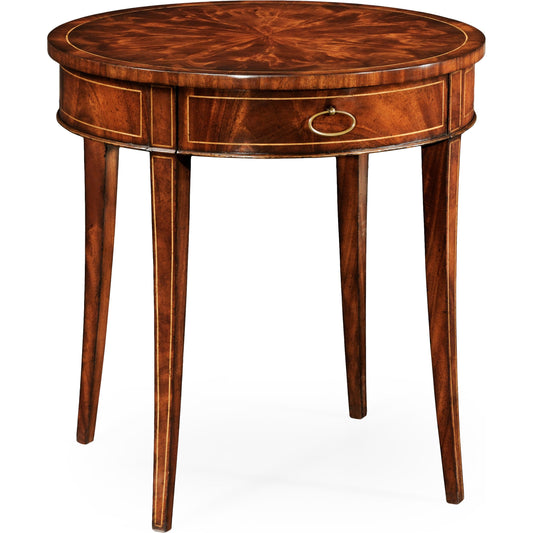 Buckingham Round Mahogany Side Table by Jonathan Charles in brown and light antique mahogany. Made from acacia in a traditional style.