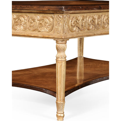 Versailles Louis Xiv Style Rectangular Coffee Table by Jonathan Charles in gold and light antique gold-leaf. Made from acacia in a traditional style.
