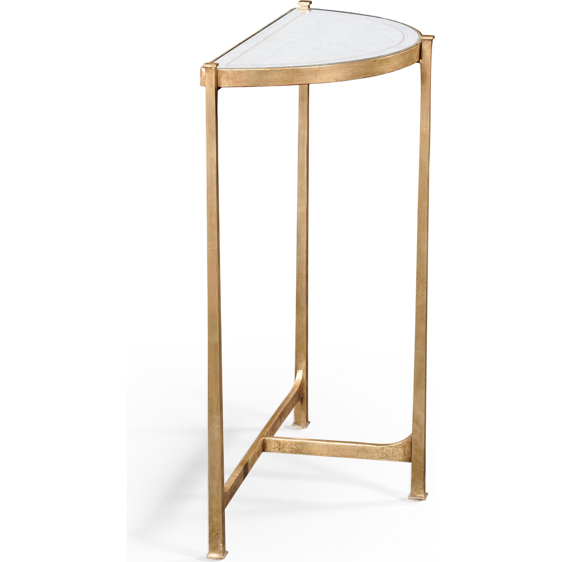 Luxe Large Half Moon Console Table by Jonathan Charles in gold and gilded iron. Made from iron in a transitional style.