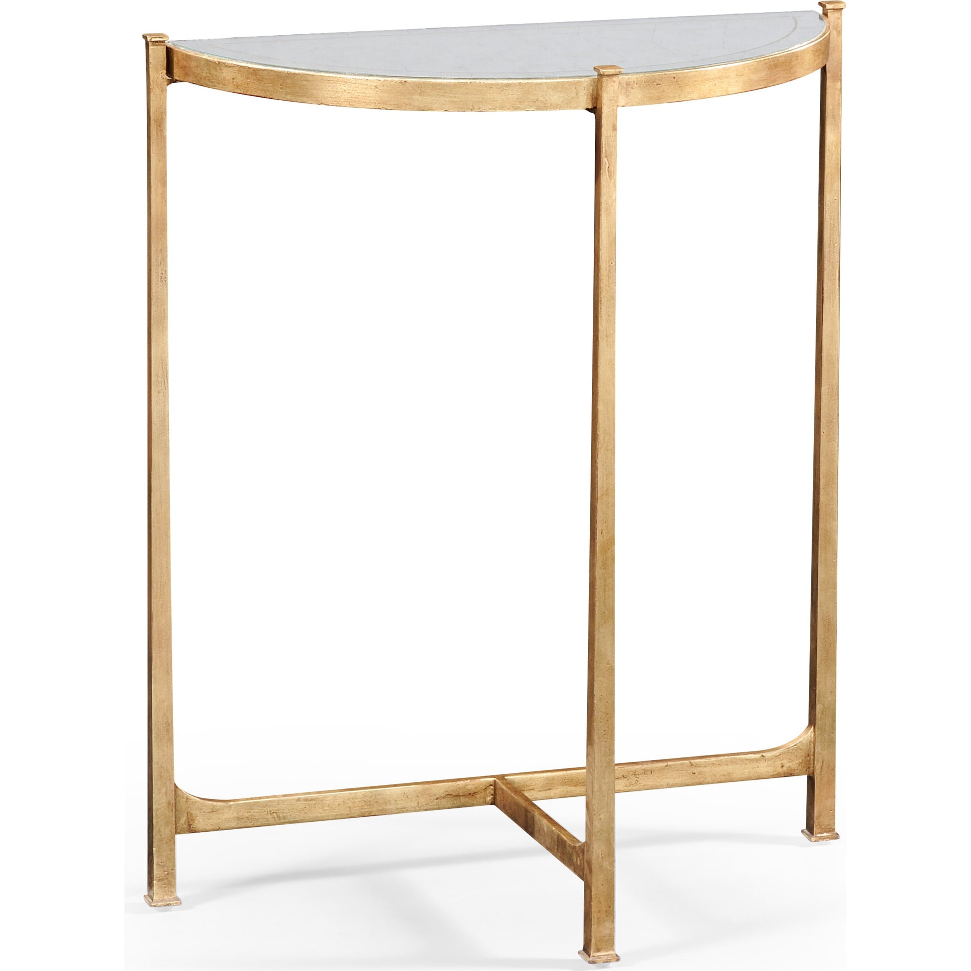 Luxe Large Half Moon Console Table by Jonathan Charles in gold and gilded iron. Made from iron in a transitional style.