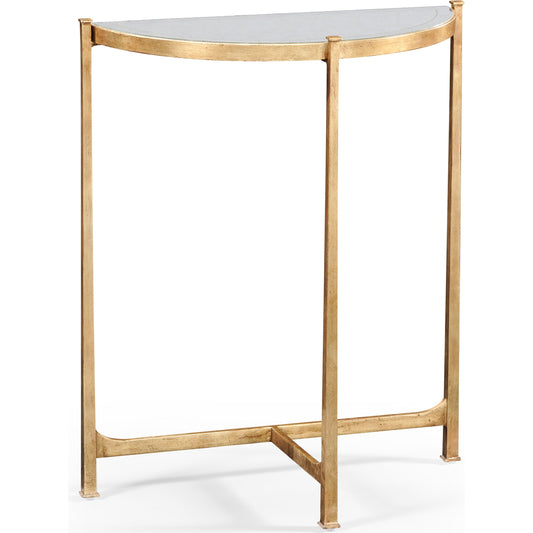 Luxe Large Half Moon Console Table by Jonathan Charles in gold and gilded iron. Made from iron in a transitional style.