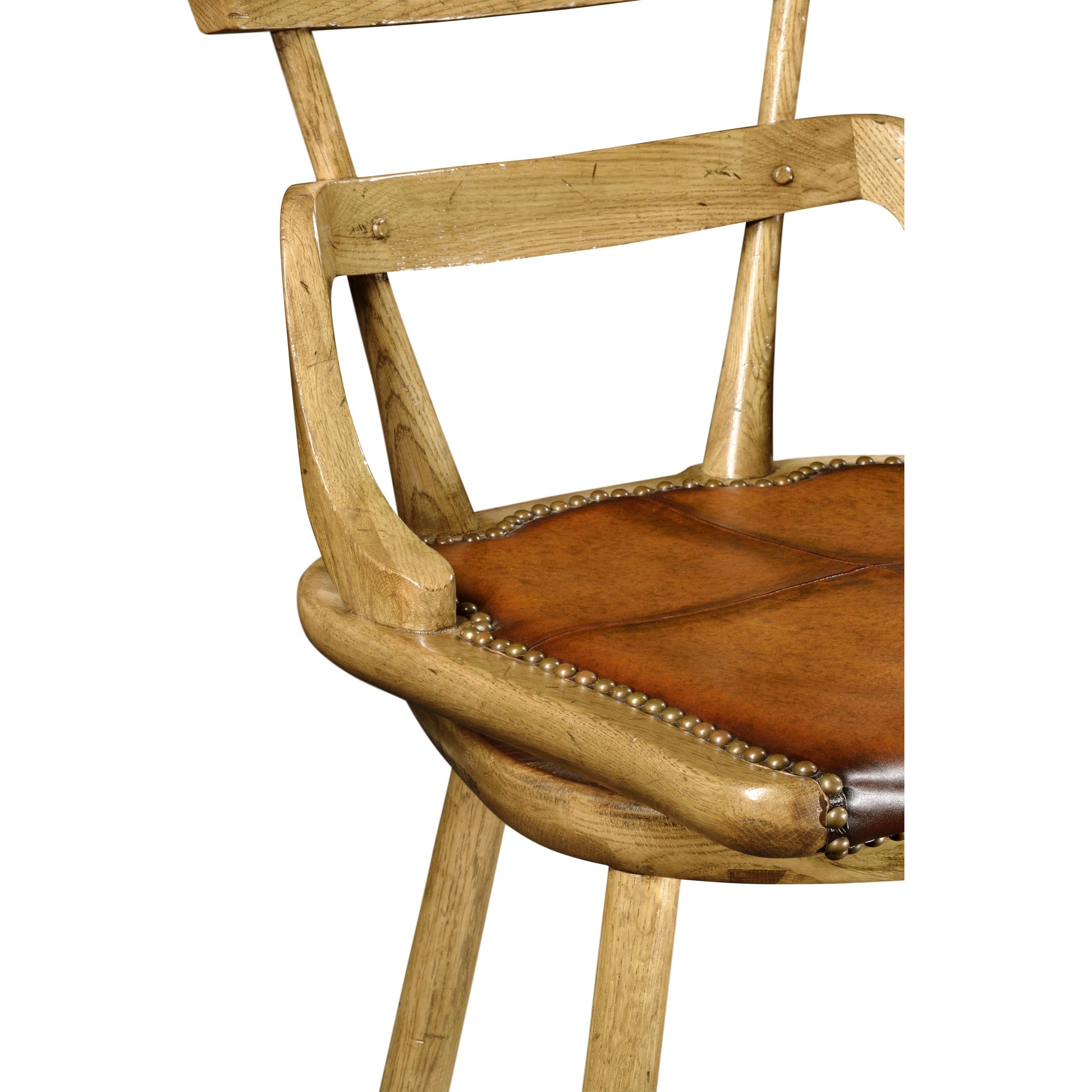 Buckingham Oak Studded Leather Barstool by Jonathan Charles in brown and dark brown tudor oak. Made from oak in a rustic style.