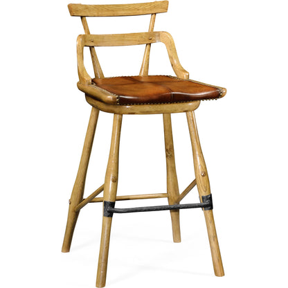 Buckingham Oak Studded Leather Barstool by Jonathan Charles in brown and dark brown tudor oak. Made from oak in a rustic style.
