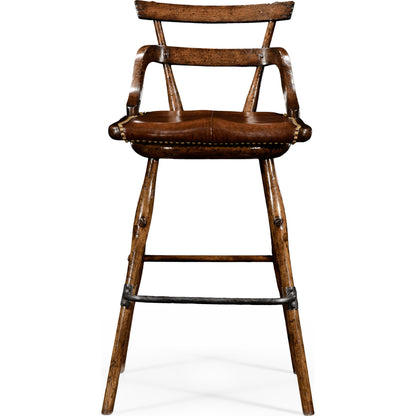 Buckingham Oak Studded Leather Barstool by Jonathan Charles in brown and dark brown tudor oak. Made from oak in a rustic style.