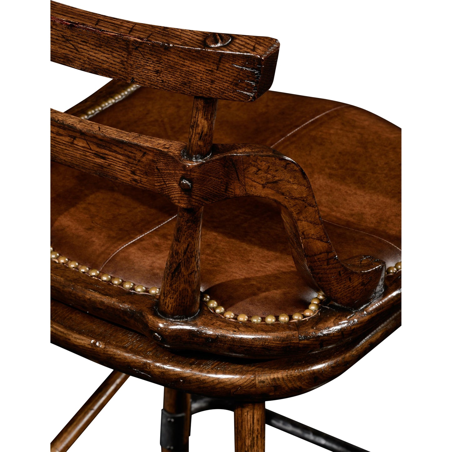003 SR-847232 | Additional Silo | Buckingham Oak Studded Leather Barstool by Jonathan Charles in brown and dark brown tudor oak. Made from oak in a rustic style.