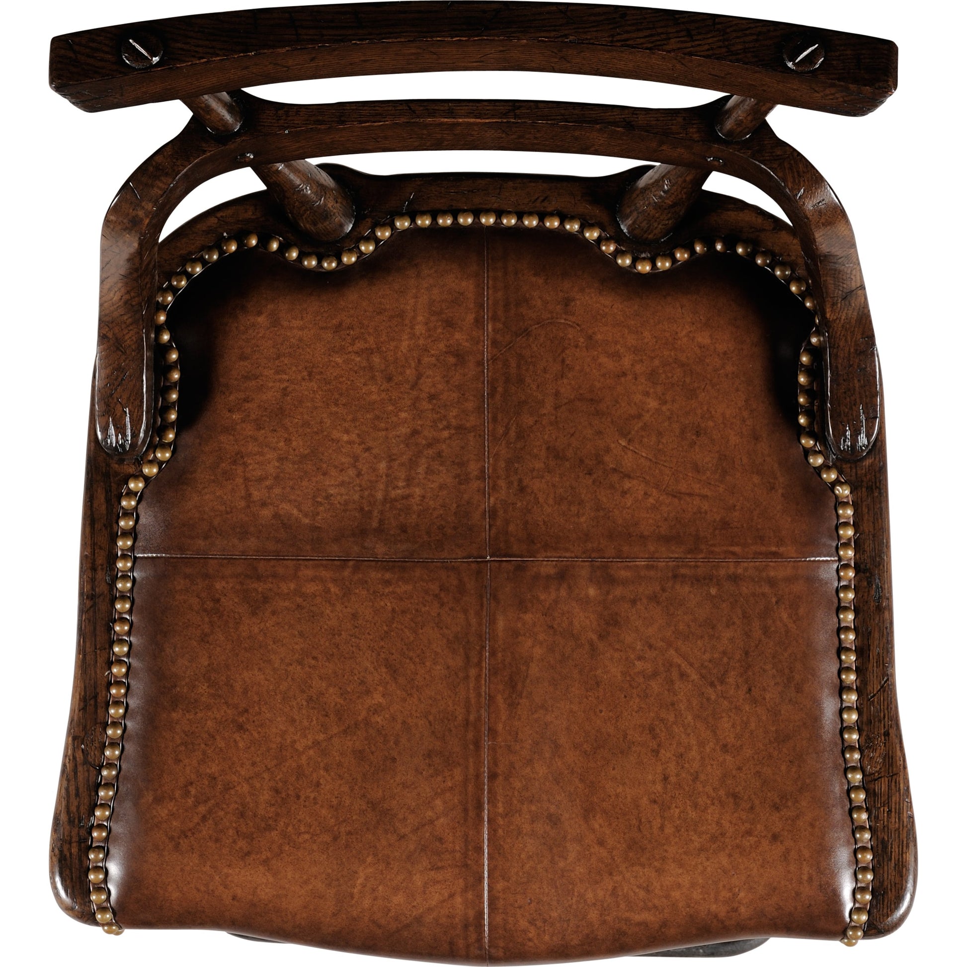 Buckingham Oak Studded Leather Barstool by Jonathan Charles in brown and dark brown tudor oak. Made from oak in a rustic style.