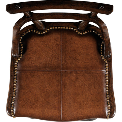 Buckingham Oak Studded Leather Barstool by Jonathan Charles in brown and dark brown tudor oak. Made from oak in a rustic style.