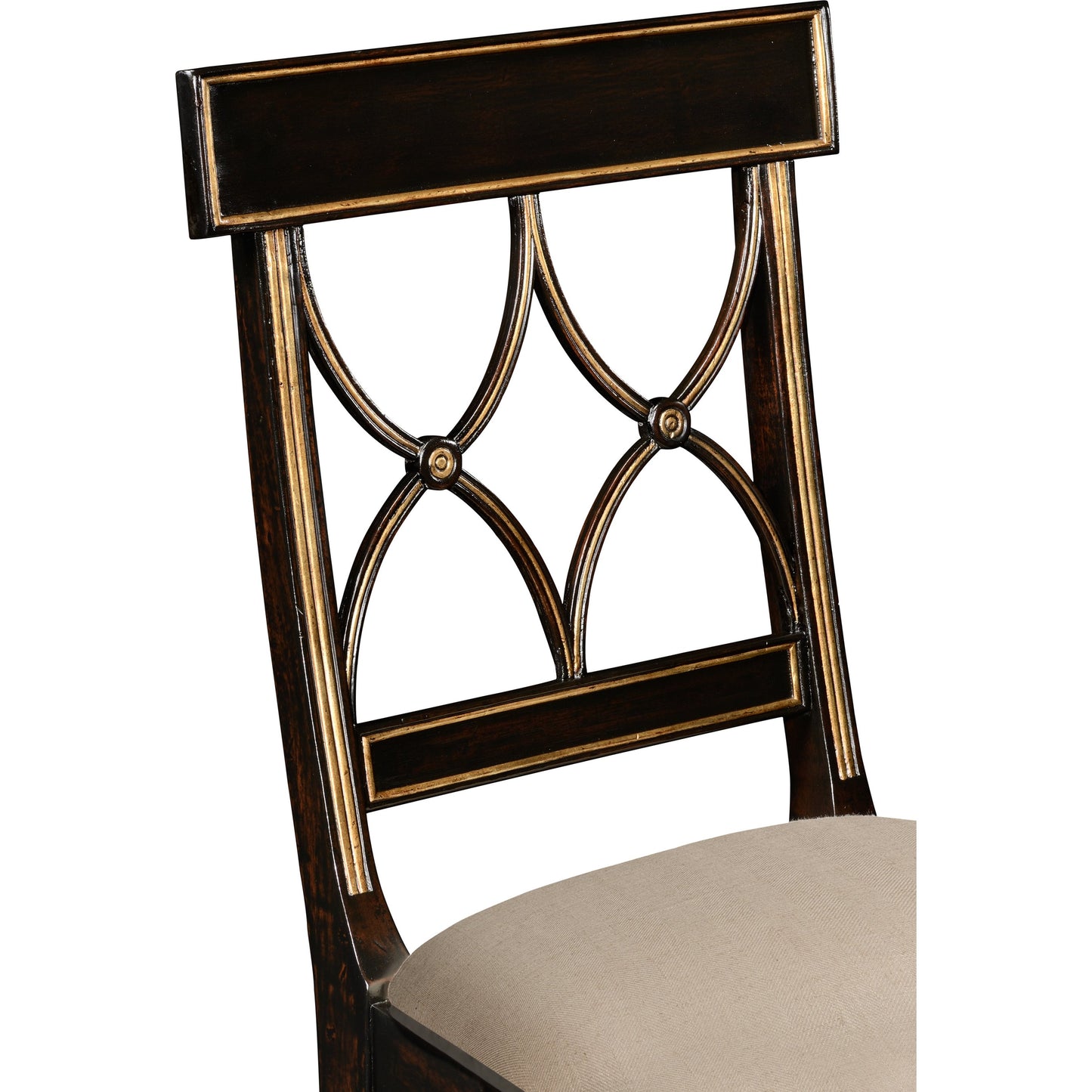 002 SR-847002 | Closeup | Kensington Regency Black Painted Curved Back Dining Chair by Jonathan Charles in ebonised. Made from acacia in a traditional style.