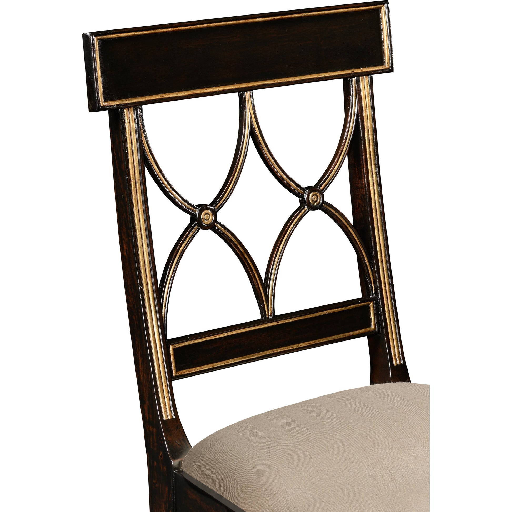 Kensington Regency Black Painted Curved Back Dining Chair by Jonathan Charles in ebonised. Made from acacia in a traditional style.