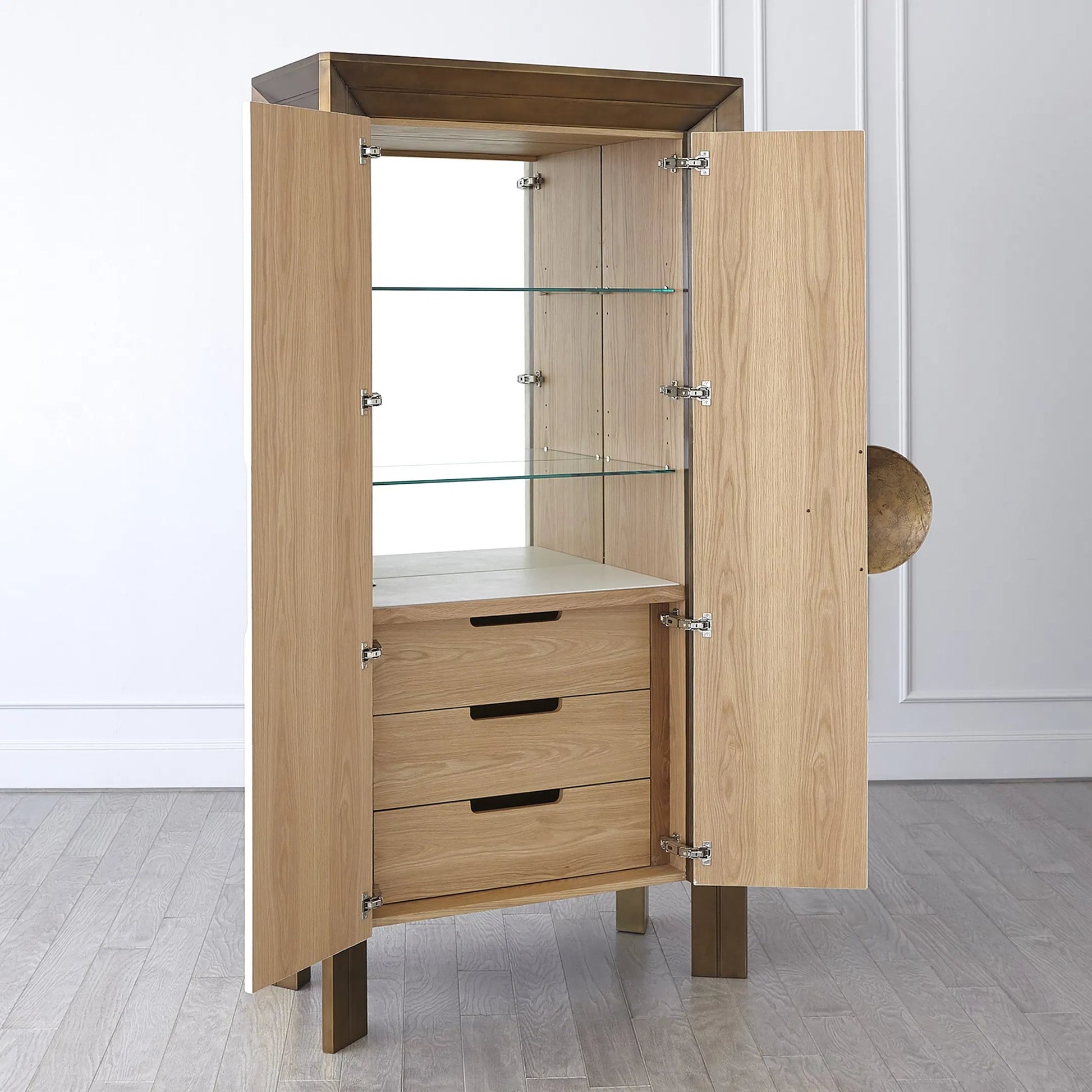 Framed Tall Cabinet by Global Views. Made from aluminum, resin, wood, aluminum handles in a modern style.