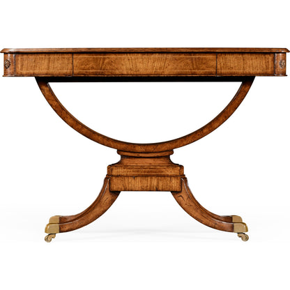 Windsor Biedermeier Style Crotch Walnut Sofa Table by Jonathan Charles in medium crotch walnut. Made from acacia in a traditional style.
