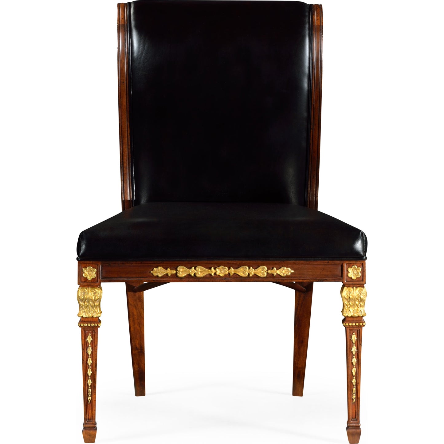 002 SR-846952 | Additional Silo | Icarus Empire Angel Wing Side Chair, Upholstered Antique Caviar Black Leather by Jonathan Charles in brown and medium walnut. Made from acacia in a eclectic & global style.