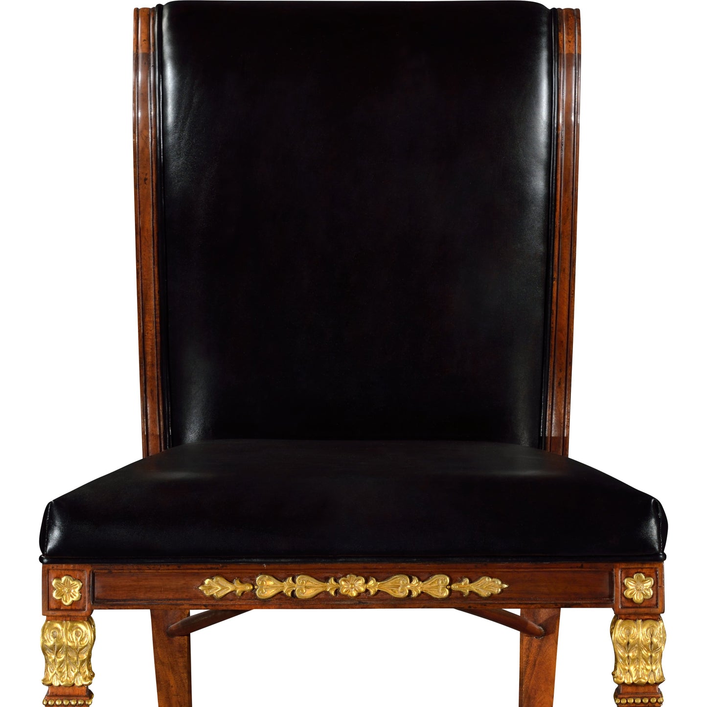 004 SR-846952 | Additional Silo | Icarus Empire Angel Wing Side Chair, Upholstered Antique Caviar Black Leather by Jonathan Charles in brown and medium walnut. Made from acacia in a eclectic & global style.