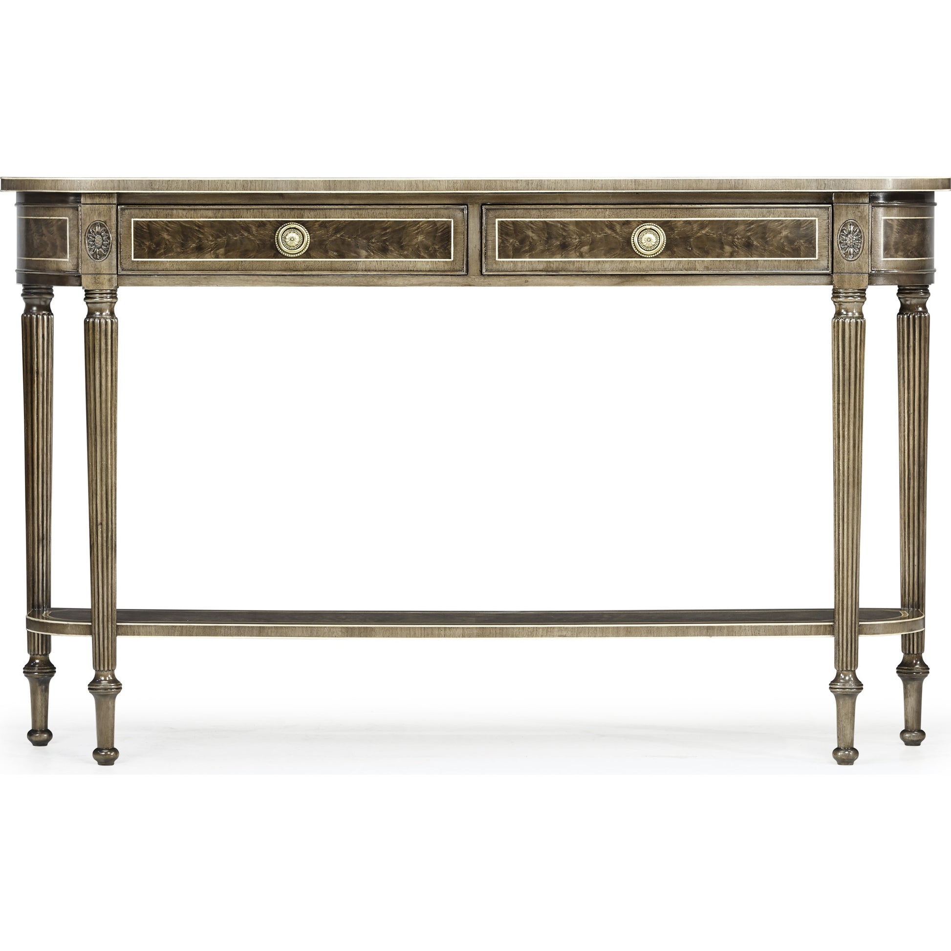 Buckingham Classic Regency Style Bleached Mahogany Console Table by Jonathan Charles in brown and bleached mahogany. Made from acacia in a traditional style.