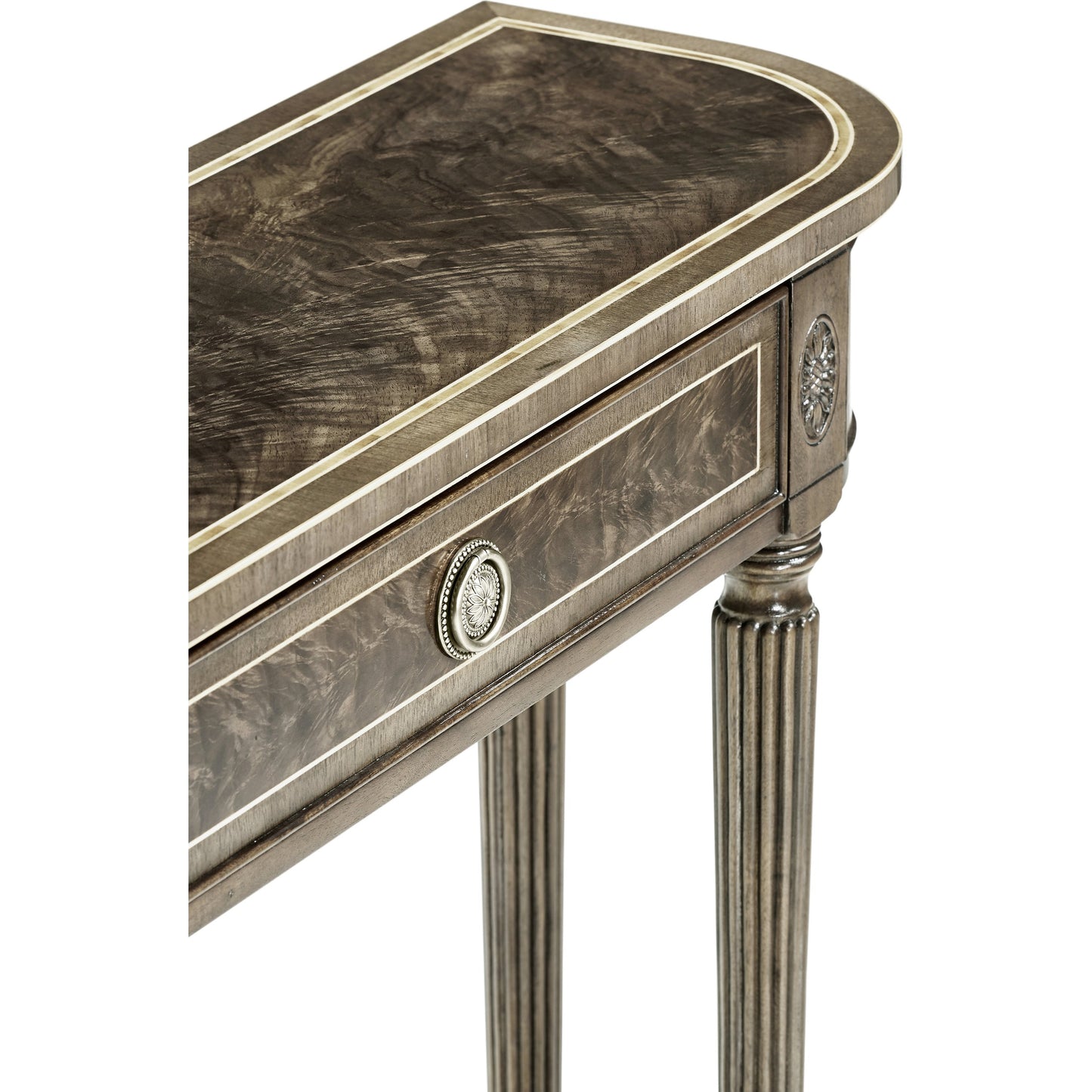 005 SR-846024 | Closeup | Buckingham Classic Regency Style Bleached Mahogany Console Table by Jonathan Charles in brown and bleached mahogany. Made from acacia in a traditional style.