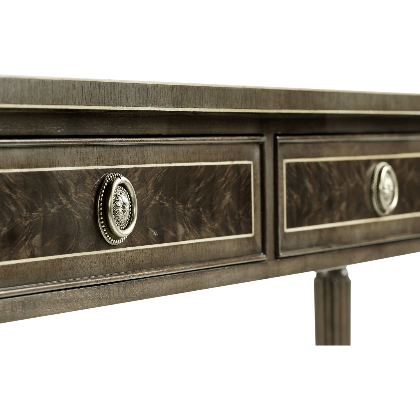 006 SR-846024 | Closeup | Buckingham Classic Regency Style Bleached Mahogany Console Table by Jonathan Charles in brown and bleached mahogany. Made from acacia in a traditional style.