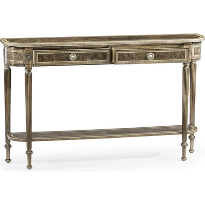Buckingham Classic Regency Style Bleached Mahogany Console Table by Jonathan Charles in brown and bleached mahogany. Made from acacia in a traditional style.
