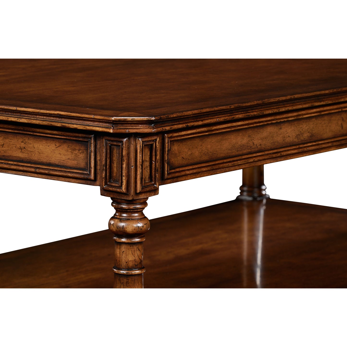 004 SR-846537 | Closeup | Casual Accents Victorian Style Walnut Cocktail Table by Jonathan Charles in medium walnut. Made from acacia in a traditional style.