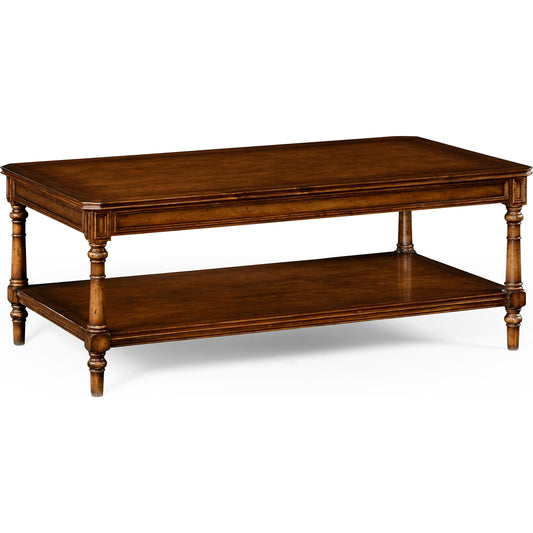 Casual Accents Victorian Style Walnut Cocktail Table by Jonathan Charles in medium walnut. Made from acacia in a traditional style.