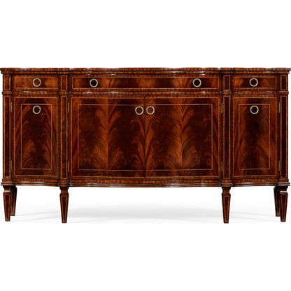 Buckingham Serpentine Mahogany Credenza by Jonathan Charles in brown and medium antique mahogany. Made from acacia in a traditional style.