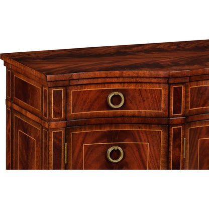 Buckingham Serpentine Mahogany Credenza by Jonathan Charles in brown and medium antique mahogany. Made from acacia in a traditional style.