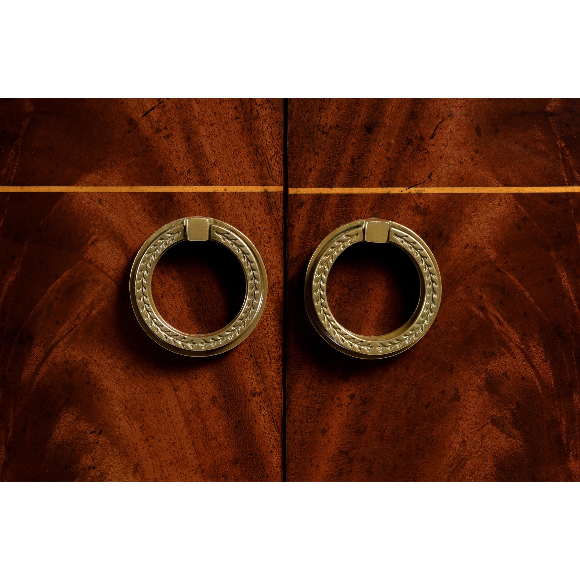 Buckingham Serpentine Mahogany Credenza by Jonathan Charles in brown and medium antique mahogany. Made from acacia in a traditional style.