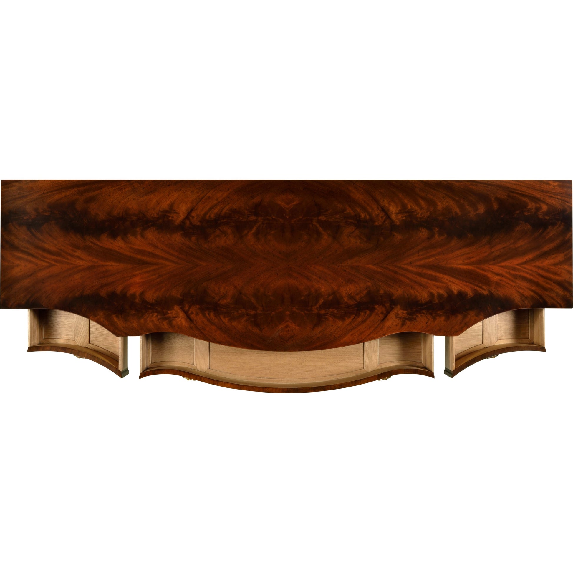 Buckingham Serpentine Mahogany Credenza by Jonathan Charles in brown and medium antique mahogany. Made from acacia in a traditional style.