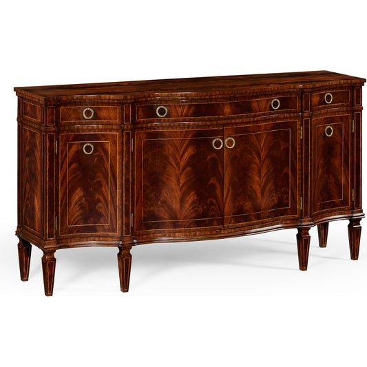 Buckingham Serpentine Mahogany Credenza by Jonathan Charles in brown and medium antique mahogany. Made from acacia in a traditional style.
