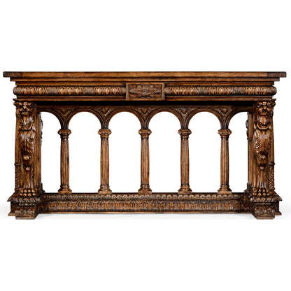 Windsor French Renaissance Style Library Table by Jonathan Charles in brown and medium antique walnut. Made from acacia in a traditional style.